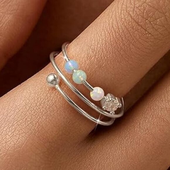 14K Gold Plated Fidget Rings With Opal - Silver